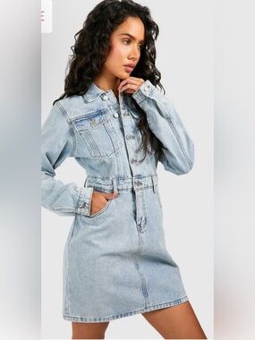 Costes Light Blue Denim Jacket-Style Women Jeans Dress